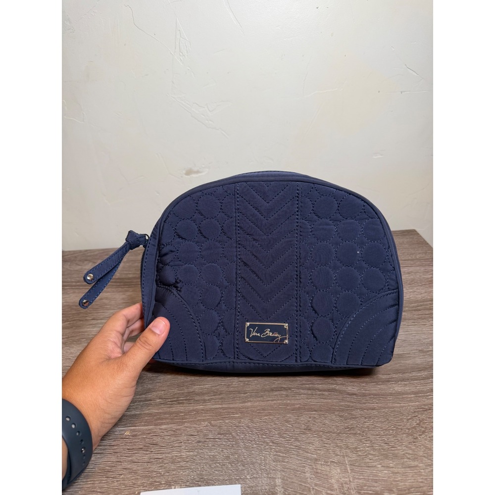Vera Bradley Cosmetic Bag Quilted Navy Blue Travel Pouch One Size